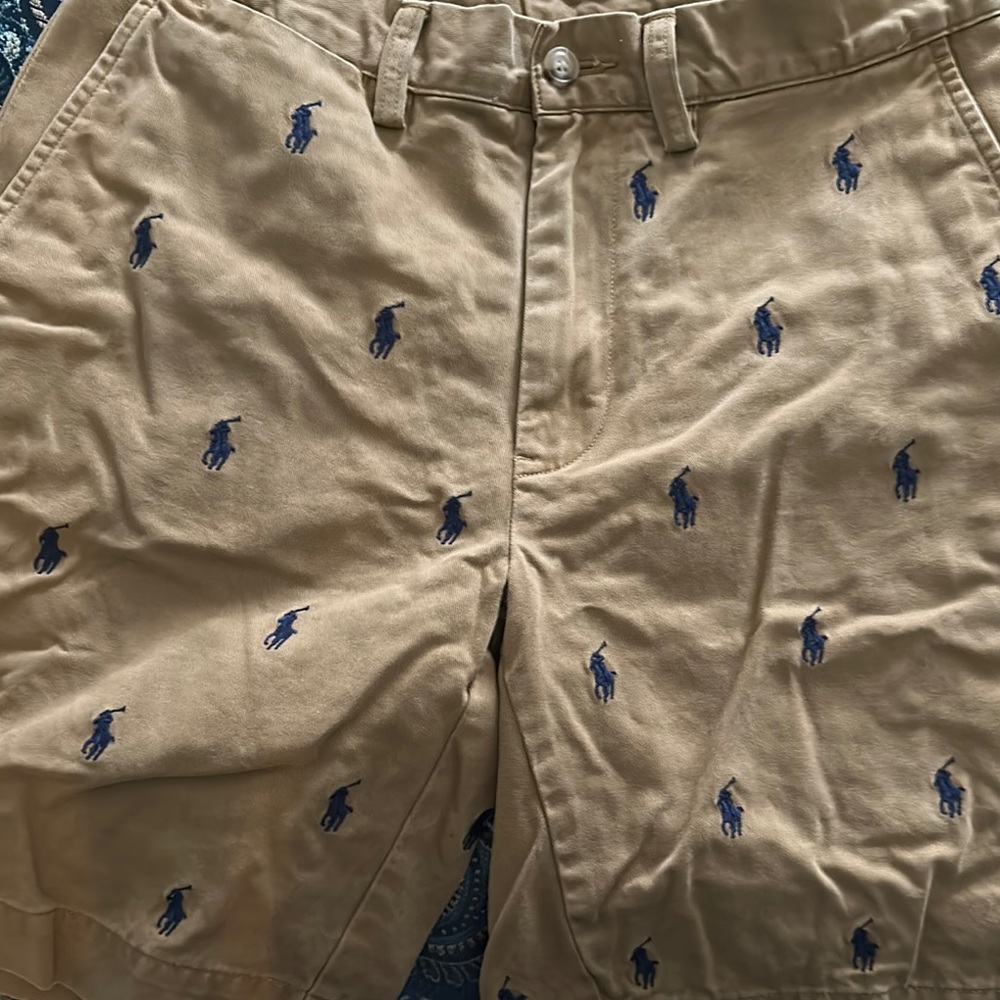 Polo Ralph Lauren Khaki Shorts with Blue Embroidery